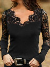 Sexy Pure Lace Hollow out V neck Long sleeve T-Shirts