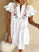 Casual Floral print V neck Short sleeve Falbala Shift Dresses
