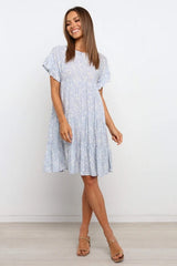 Short Sleeve Crew Neck Printed Pleated Dress