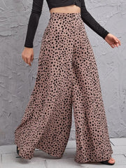 Loose high waist leopard print drape wide leg trousers swing leg pants