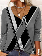 Button style printed fashion long sleeve spring t-shirts