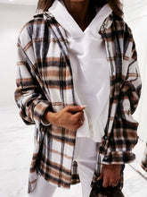 Casual Loose Plaid print Lapel Long sleeve Shirt Coats