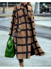 Women stylish printed stand up collar long coats