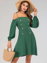 Body fit Fastener Lacing Puff sleeve Shift Dresses