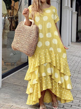 Round neck leopard printed short sleeve maxi dresses