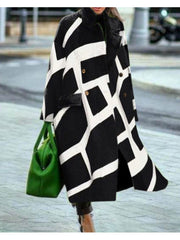 Women stylish printed stand up collar long coats