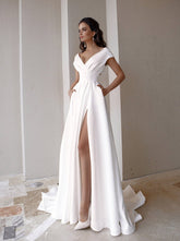 Elegant women v neck plain white evening dresses party dresses