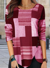 Daily Round Neck Abstract Printed Woman Long Sleeve T-shirts