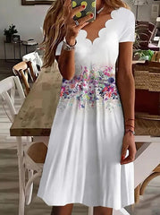 Printed Chic women short sleeve petal collar Shift Dresses