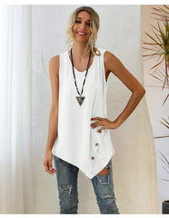 Round neck women plain irregular hem cool vests comfy shirts