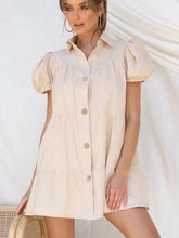 Casual Pure Lapel Short sleeve Shirt Shift Dresses