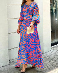 Loose Plus Size Printed Long Sleeve Top & Long Skirt Set Maxi Dresses
