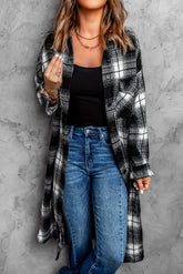 Black and white grid women shirt neck long sleeve blouses