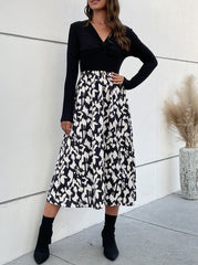 New Spring v-neck long sleeve stitching leopard printed maxi dresses