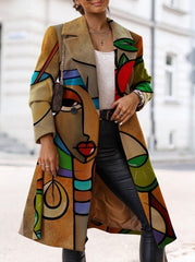 Fashion Printed Big lapel Long Sleeve Long Coats