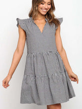 Casual Plaid V neck Falbala Shift Dresses