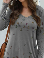 Loose v neck women long sleeve printed skater dresses