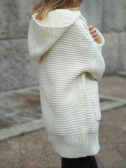 Women plain knit with pockets hoodied elegant seeater coats cardigans