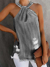 Fashion Pure Broken hole Jean Halter Vests