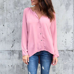 Casual Pure V neck Long sleeve Blouses