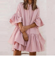 Fashion Casual Round neck Half sleeve Gored Falbala Shift Dresses