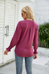 Casual V-Neck Solid Color Ruffle Sleeve Loose T-Shirts
