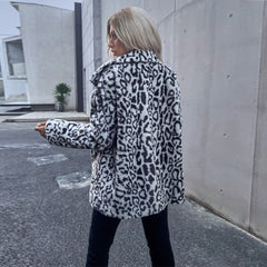 Big lapel fashion women leopard printed puff chic women coats