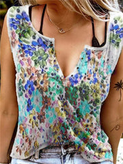 Fashion Print V neck Sleeveless T-Shirts