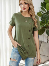 Pure Round neck Short sleeve Fastener T-Shirts