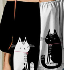 Casual Loose Gored Cat print One shoulder Three quarter sleeve T-Shirts