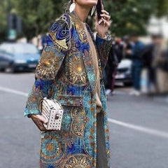 Fashion Long Sleeve Big Lapel Jacket Printed Long Coats