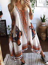 Casual Loose Butterfly print V neck Sleeveless Maxi Dresses