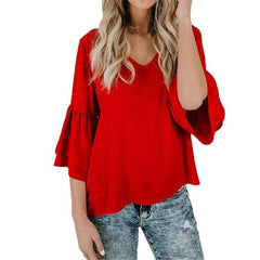 Casual Loose Pure V neck Half sleeve T-Shirts