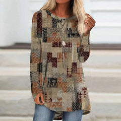 Round neck printed cotton blend women long sleeve Spring T-shirts