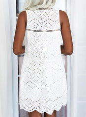 White V neck hollow out Vacation Dresses
