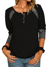 Fashion Long Sleeve Printed Stripe Casual T-Shirts Top