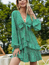 Fashion Point print V neck Long sleeve Skater Dresses