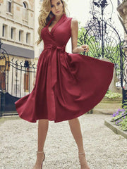 Sexy Pure V neck Sleeveless Lacing Skater Dresses