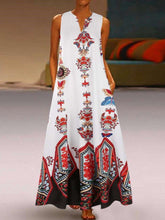 Casual Print V neck Sleeveless Maxi Dresses
