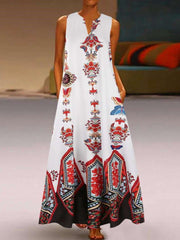 Casual Print V neck Sleeveless Maxi Dresses
