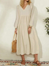 Casual Loose Pure V neck Long sleeve Gored Maxi Dresses
