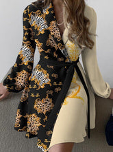 Spring Turn down neck Long sleeve work day women printed skater dresses
