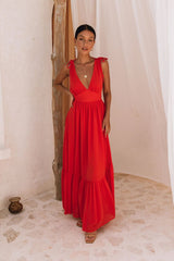 Elegant V-neck pleated hem drawstring dresses
