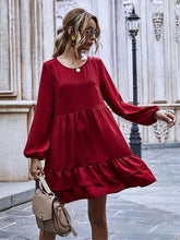 Fashion Casual Pure Round neck Long sleeve Gored Falbala Shift Dresses