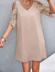 Women v neck off shoulder lace sleeve shift dresses