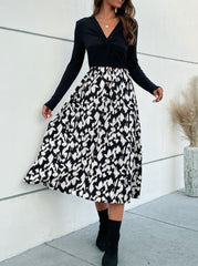 New Spring v-neck long sleeve stitching leopard printed maxi dresses