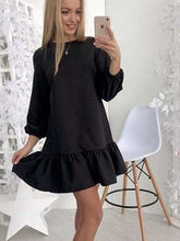 Fashion Pure Round neck Long sleeve Falbala Shift Dresses