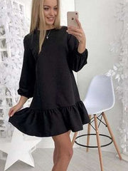 Fashion Pure Round neck Long sleeve Falbala Shift Dresses