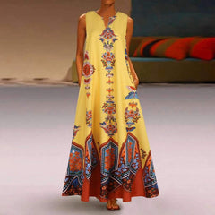 Casual Print V neck Sleeveless Maxi Dresses