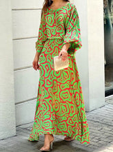 Loose Plus Size Printed Long Sleeve Top & Long Skirt Set Maxi Dresses